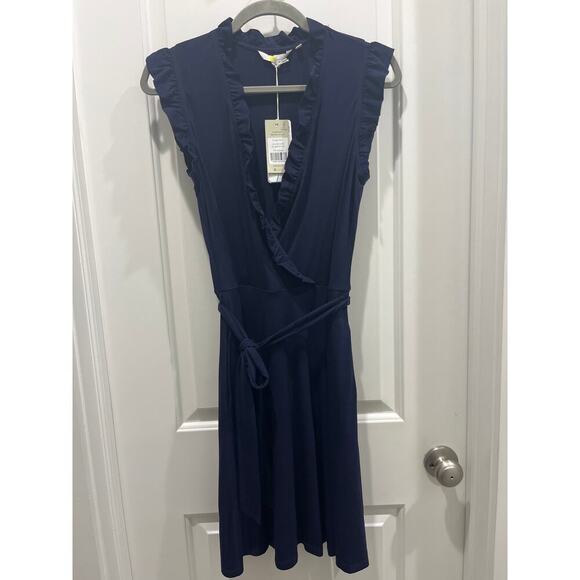 NWT Boden Navy Ruffle Fixed Wrap Jersey Dress Sz US 6 - Picture 2 of 11
